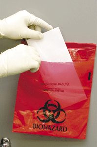 Adhesive-Back Biohazard Bags, 9" x 10" (BIO910C)